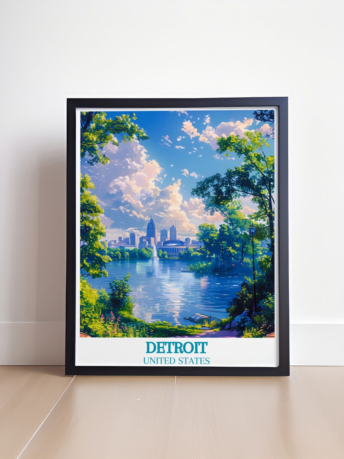 Vintage Detroit Retro Poster Collection Of Motor City Detroit Skyline Art Custom Detroit City Print - Image 4