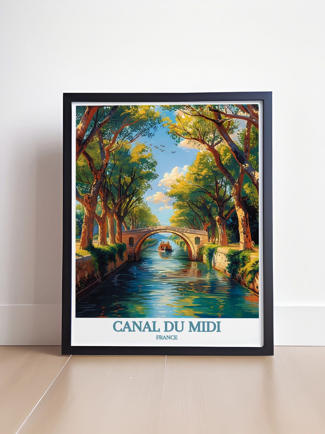 Canal Du Midi France Tree Lined Waterway Stone Bridge Barge Poster - Image 4