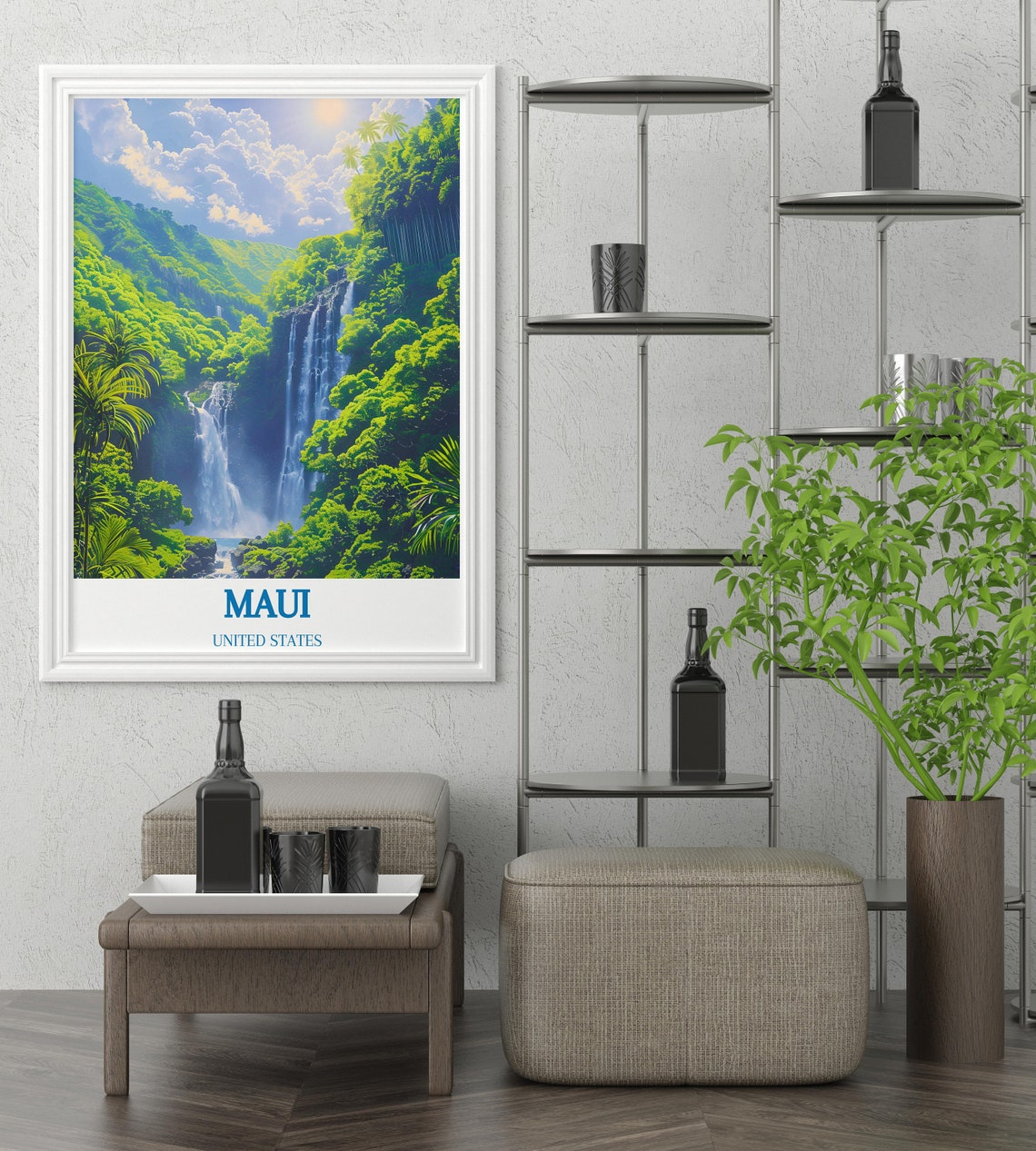 Maui Hawaii Tropical Waterfall Deep Lush Jungle Travel Poster - Image 4