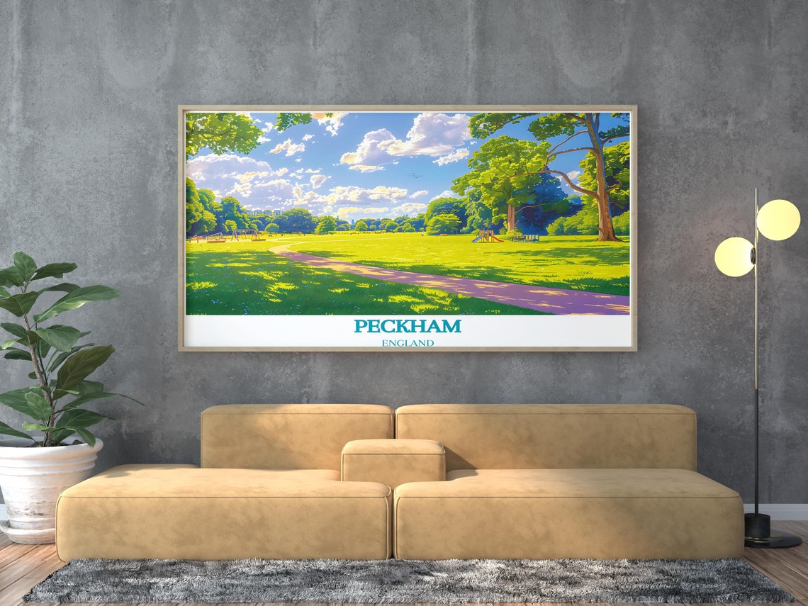 Peckham Rye Park London Sunlit Green Meadow Walking Path Poster - Image 2