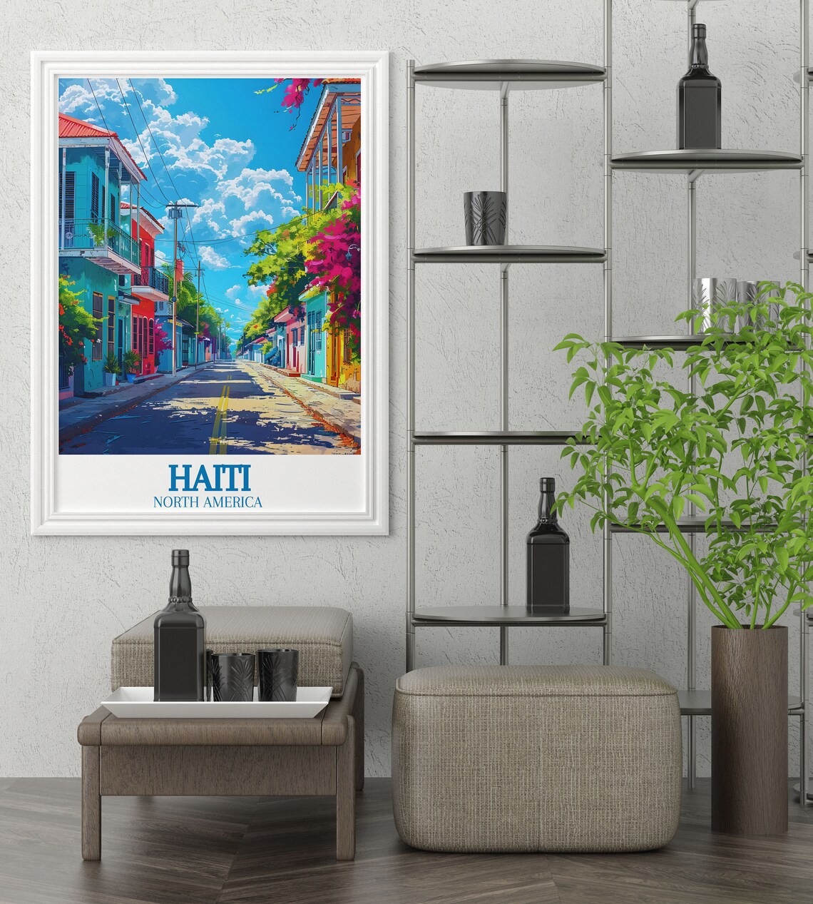 Haiti Colorful Colonial Street Caribbean Island Travel Poster - Image 3