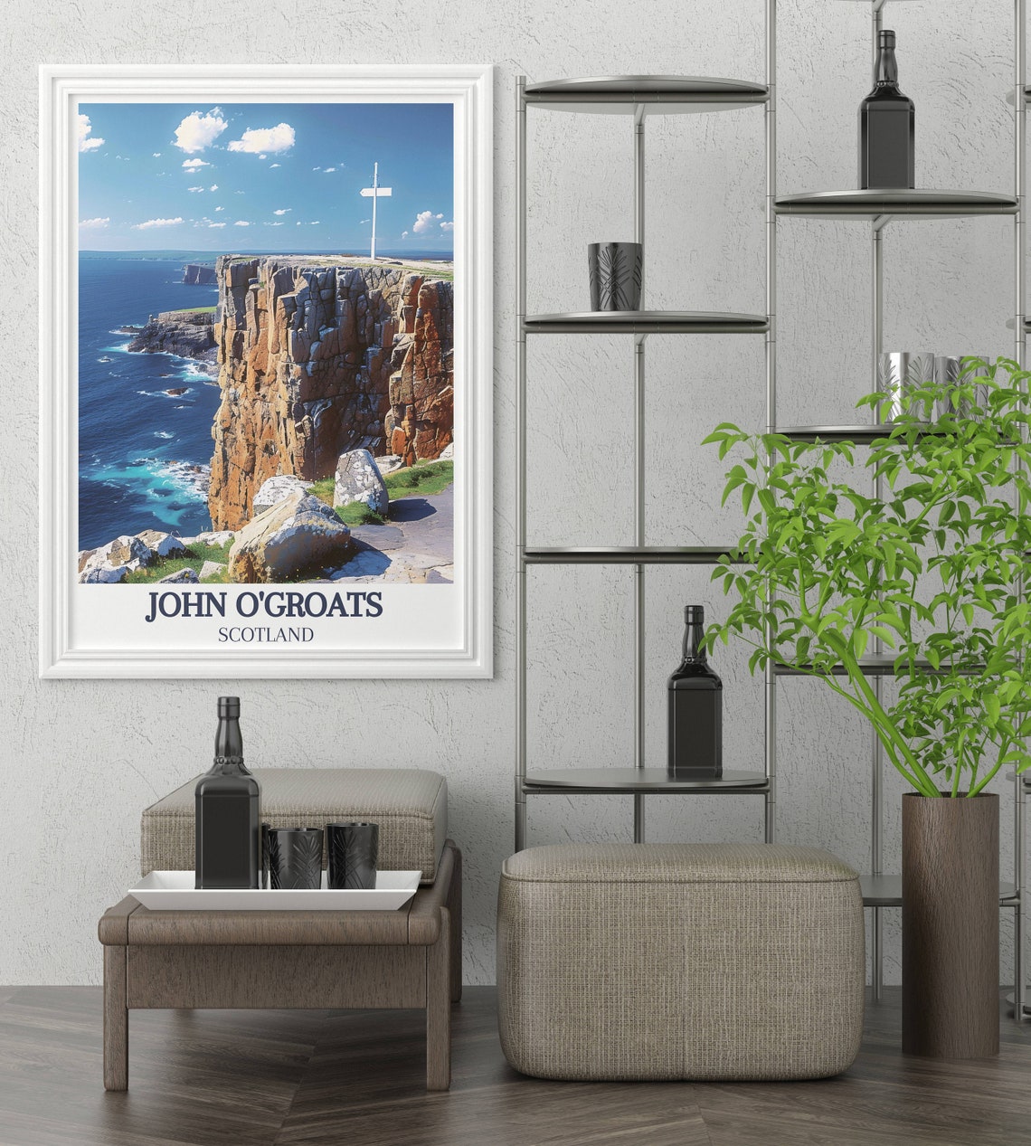 John O'Groats Signpost Above the Atlantic on Rugged Cliff Poster - Image 2