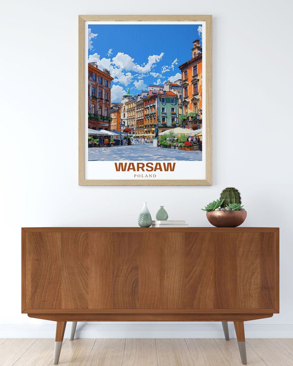 Warsaw Old Town Market Square Colorful Houses View Travel Poster - Image 3