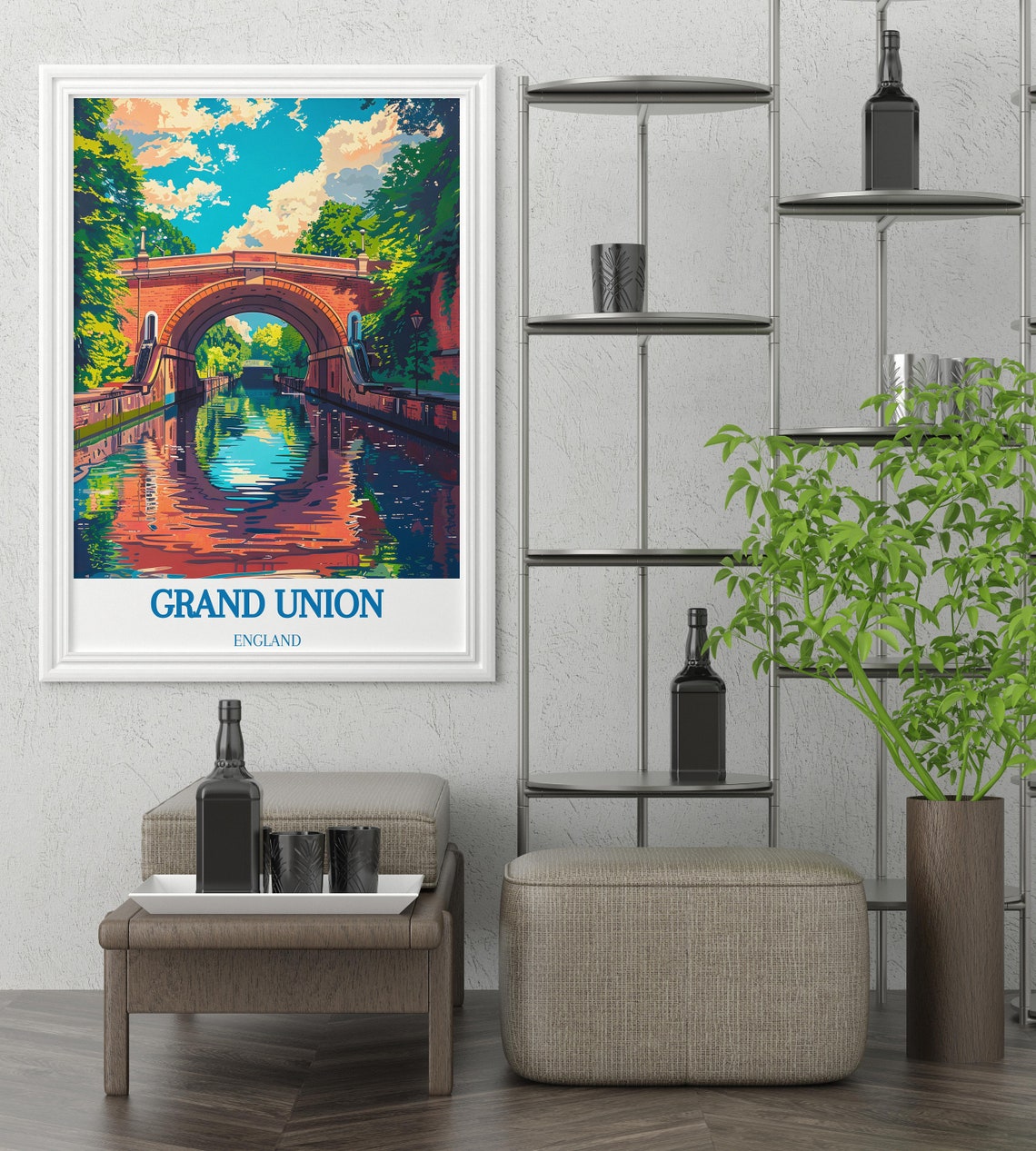 Grand Union Canal Brick Bridge Mirror Reflection Travel Poster - Image 3