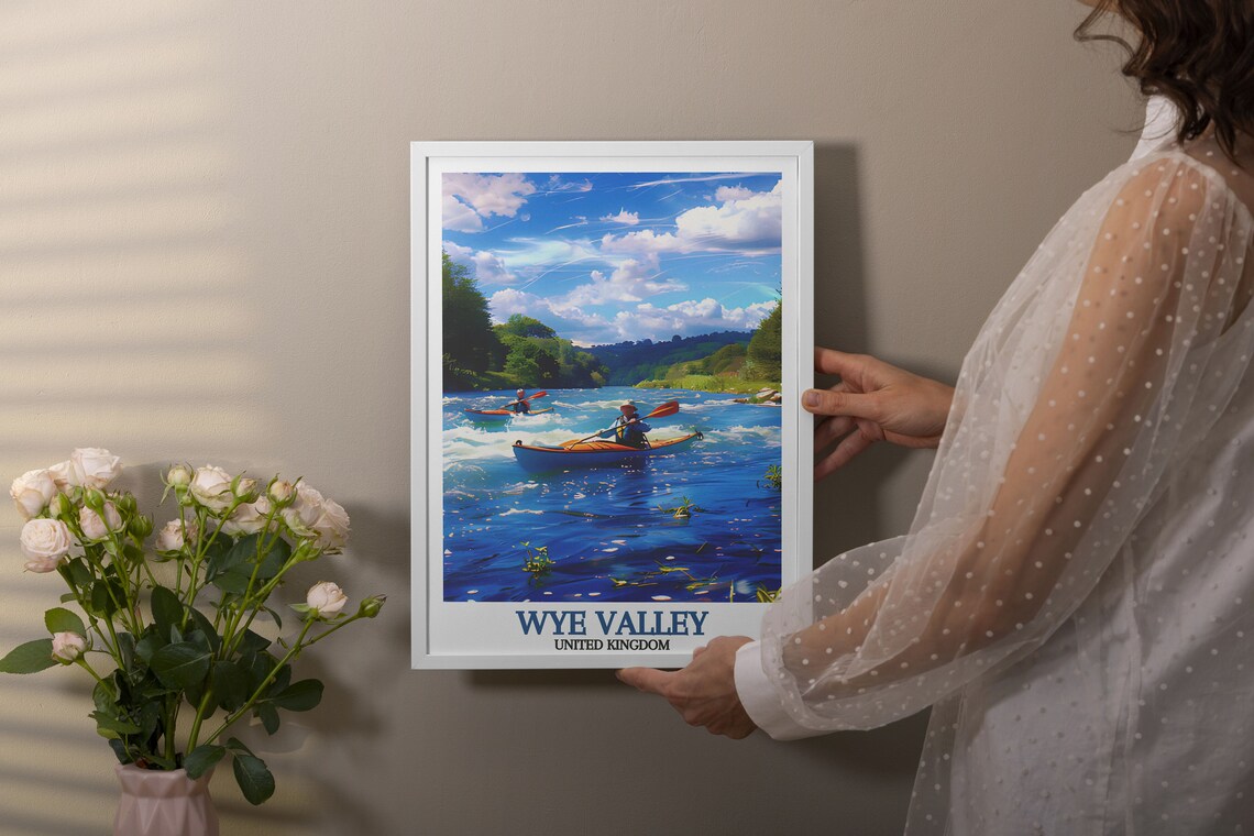 Wye Valley River Canoes and Kayaks Adventure Scene Travel Poster - Image 3