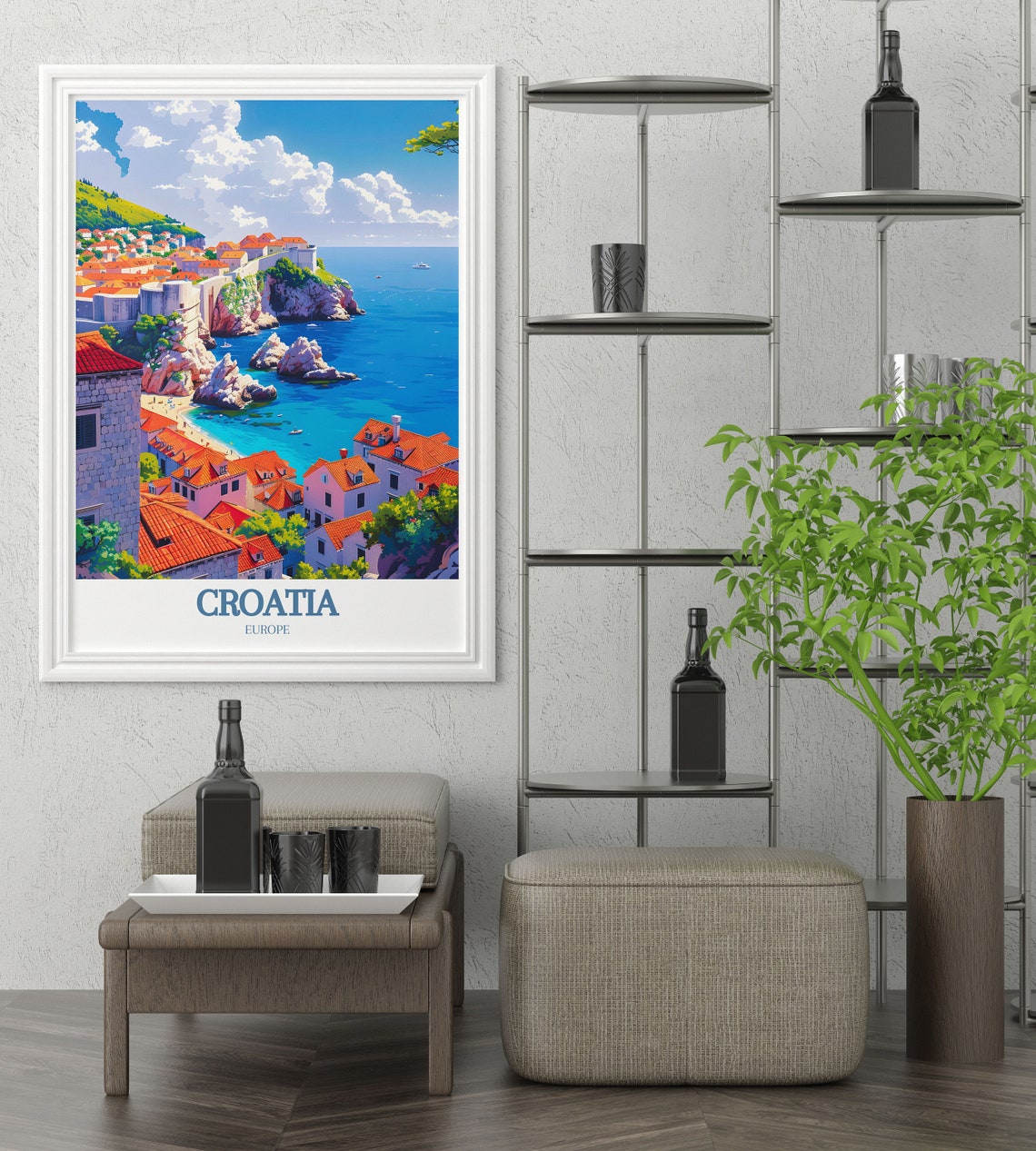 Croatia Europe Turquoise Bay Rocky Coast Old Town View Poster - Image 3