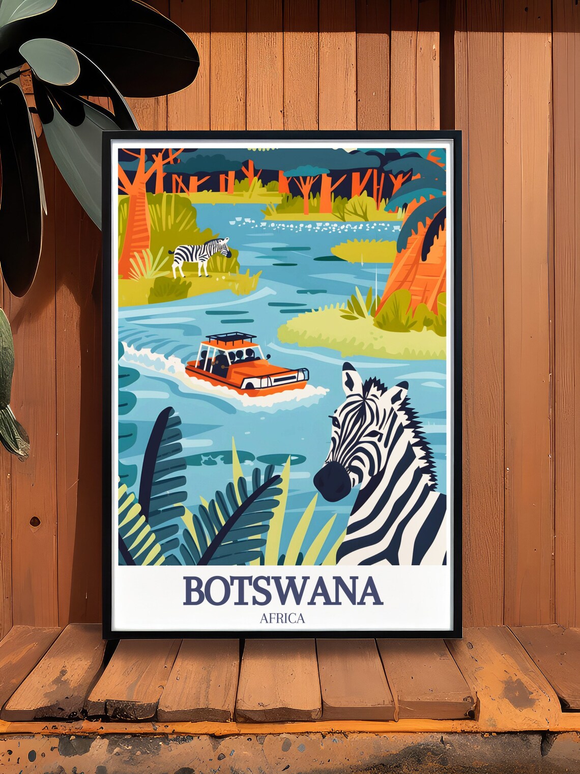 Botswana Zebra Safari Jeep River Crossing Africa Travel Poster - Image 3