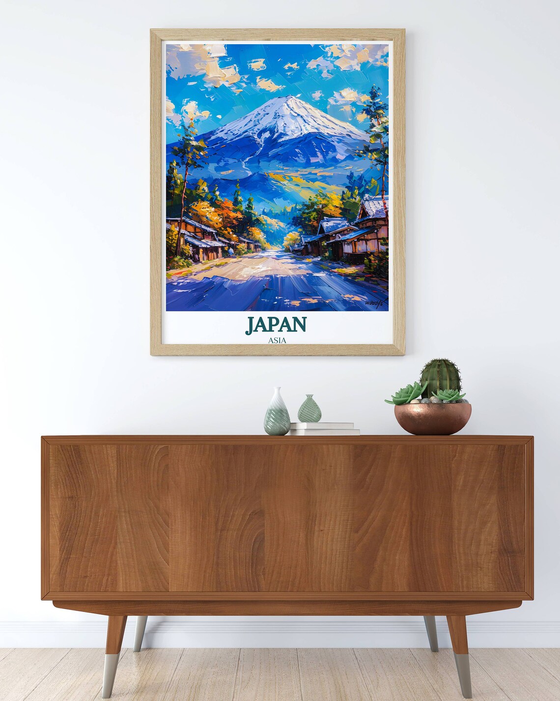 Mount Fuji Above Village Road In Oil Painting Japan Asia Poster - Image 2