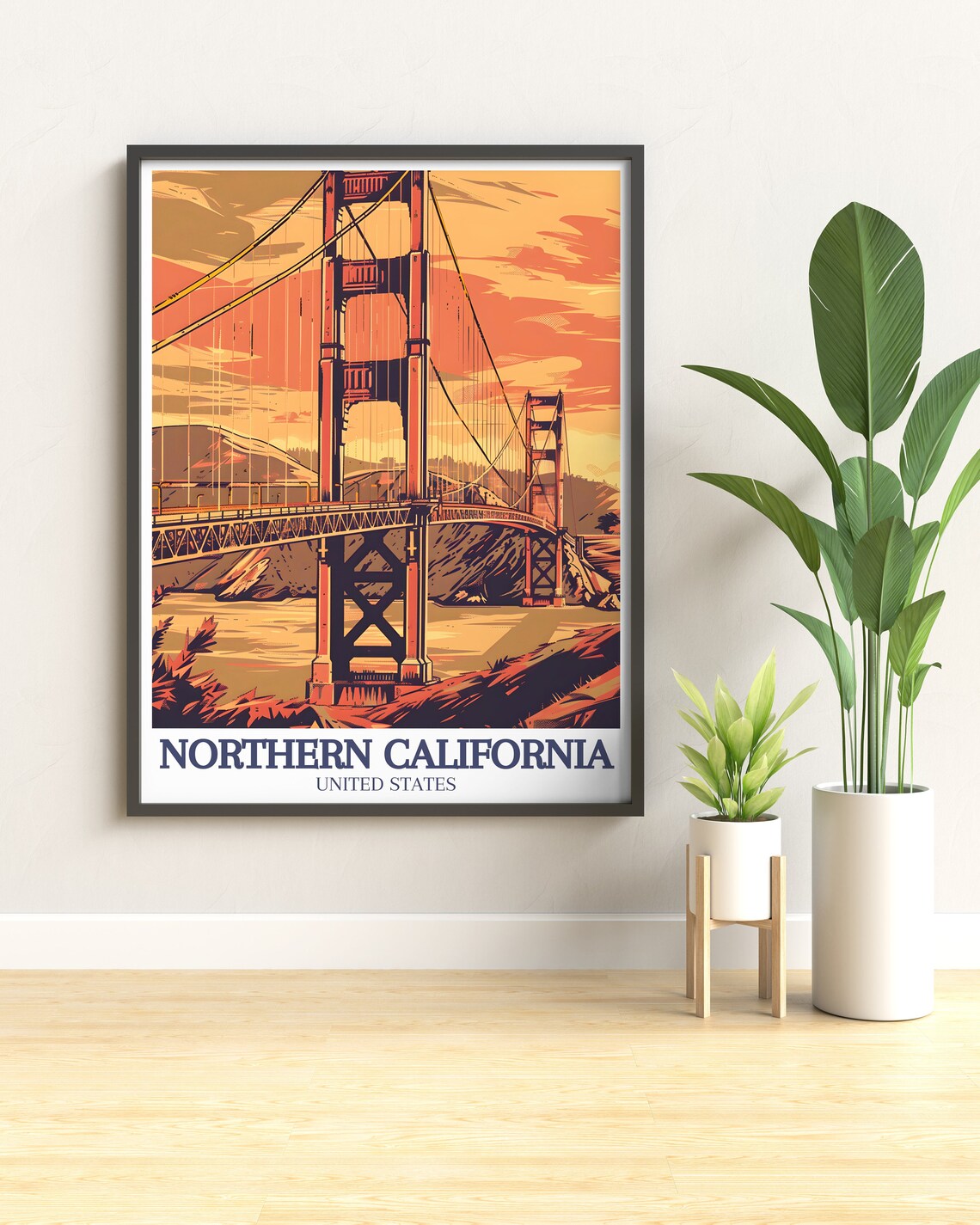 Northern California Golden Gate Bridge Sunset Retro Travel Poster - Image 3