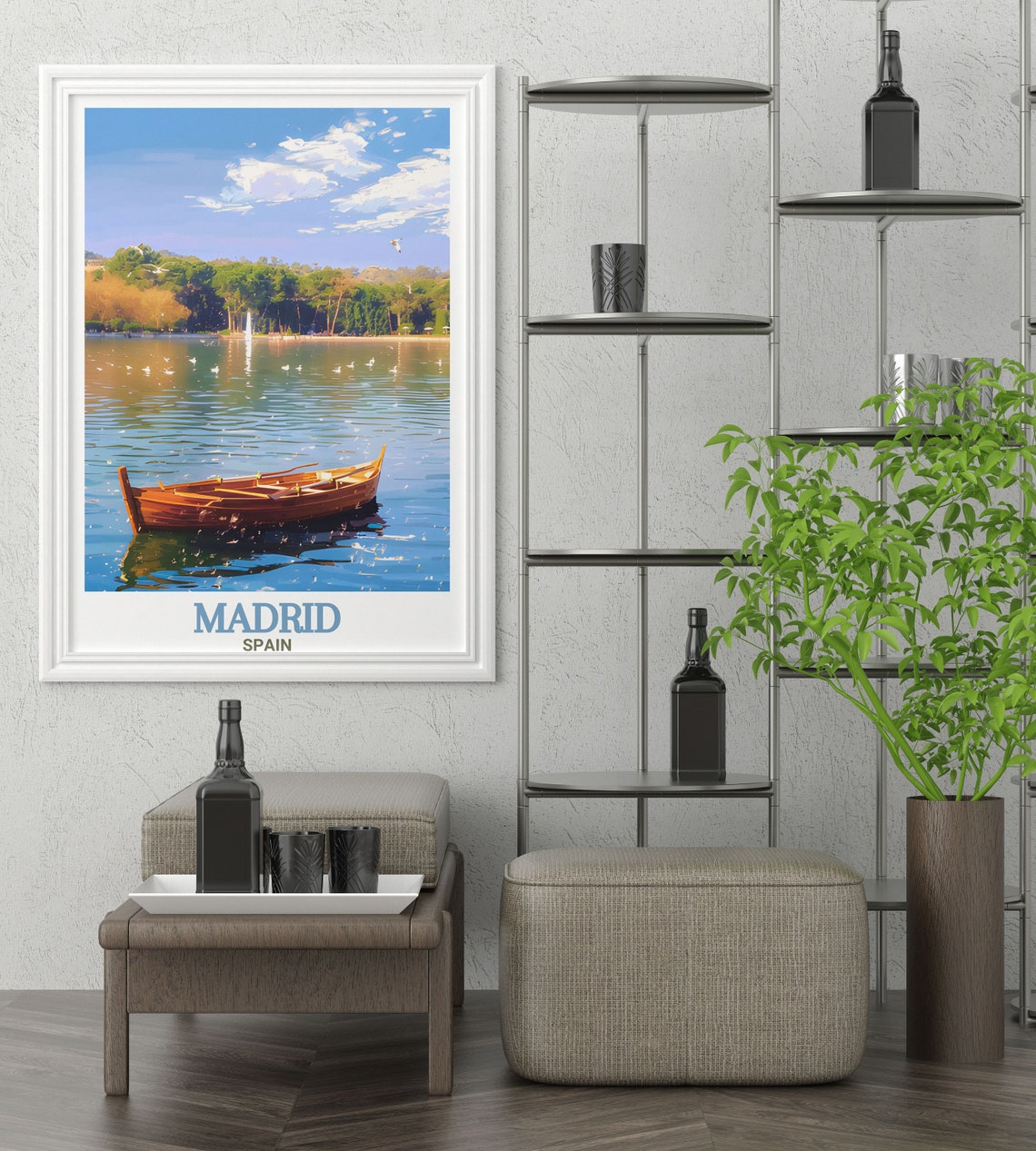 Madrid Casa de Campo Park Lake Rowboat Fountain Scenery Poster - Image 3