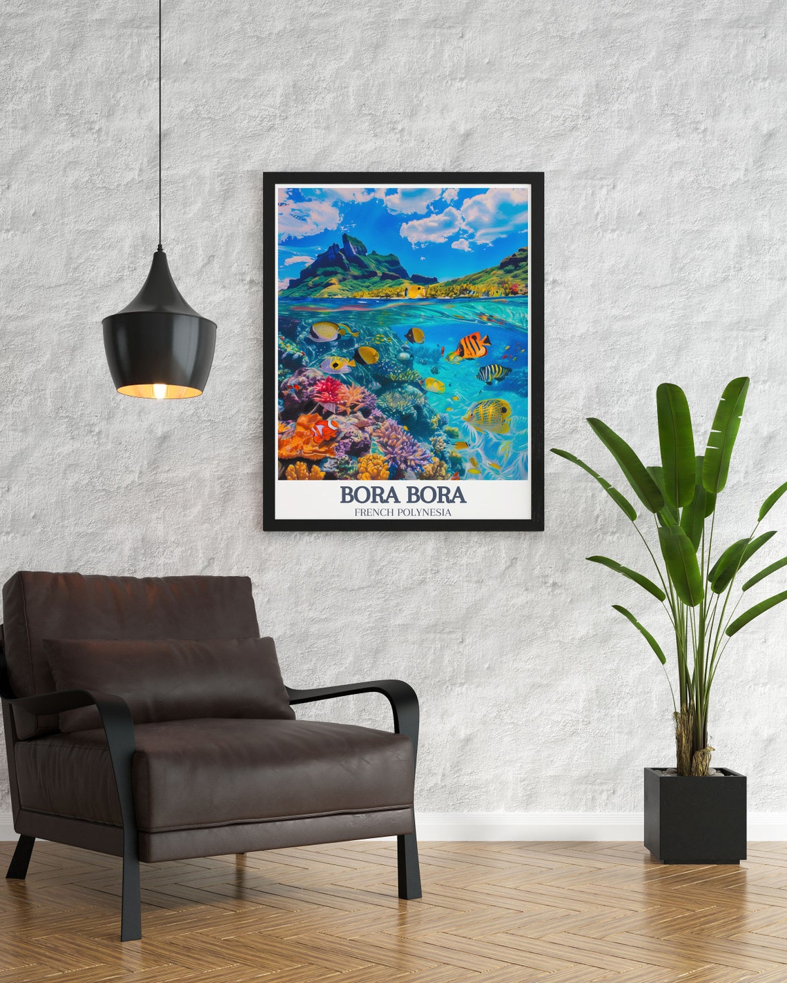 Bora Bora Lagoon Coral Reef Tropical Fish Seascape Travel Poster - Image 2