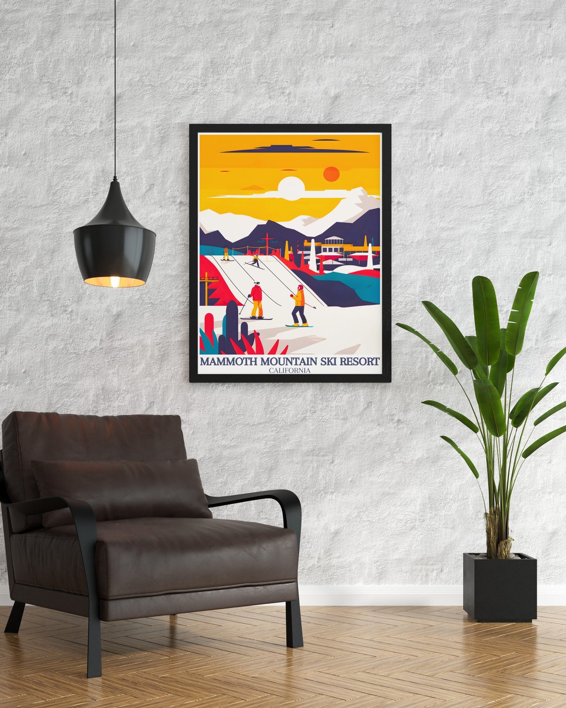 Mammoth Mountain Ski Resort Retro Skiers Sunset Slopes Poster - Image 3
