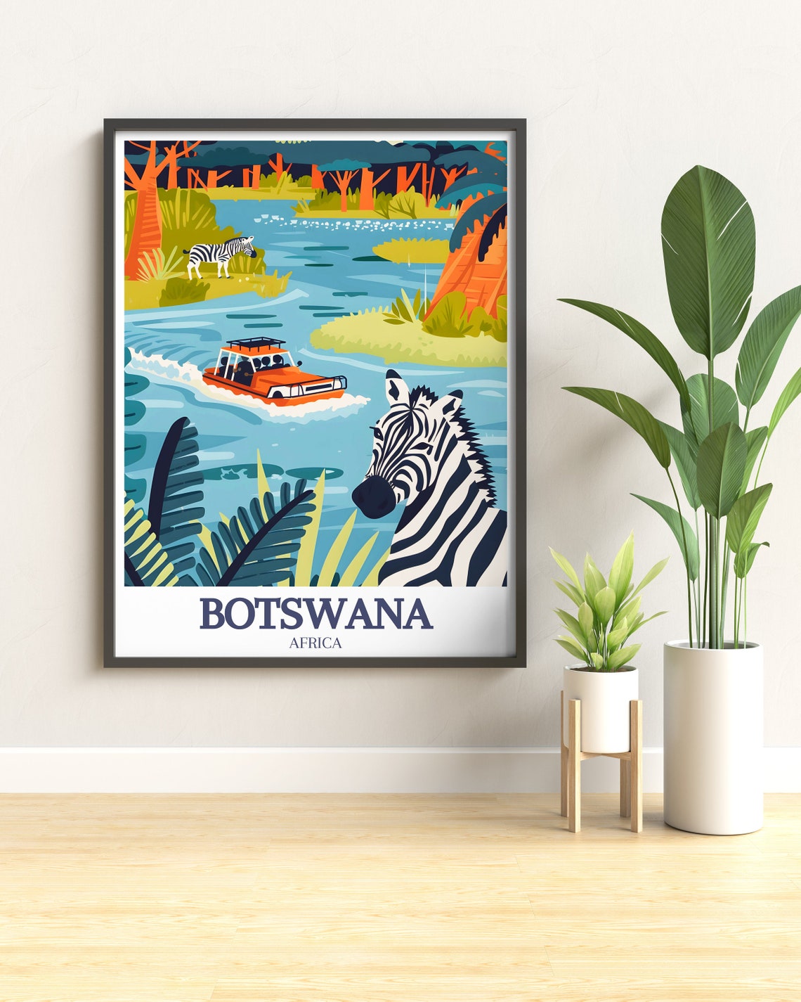 Botswana Zebra Safari Jeep River Crossing Africa Travel Poster - Image 2