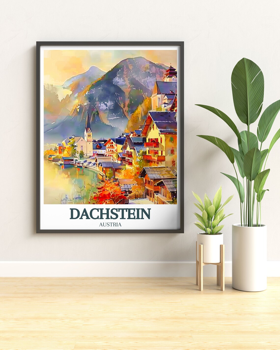 Dachstein Lakeside Alpine Village Autumn Hues Austria Travel Poster - Image 2