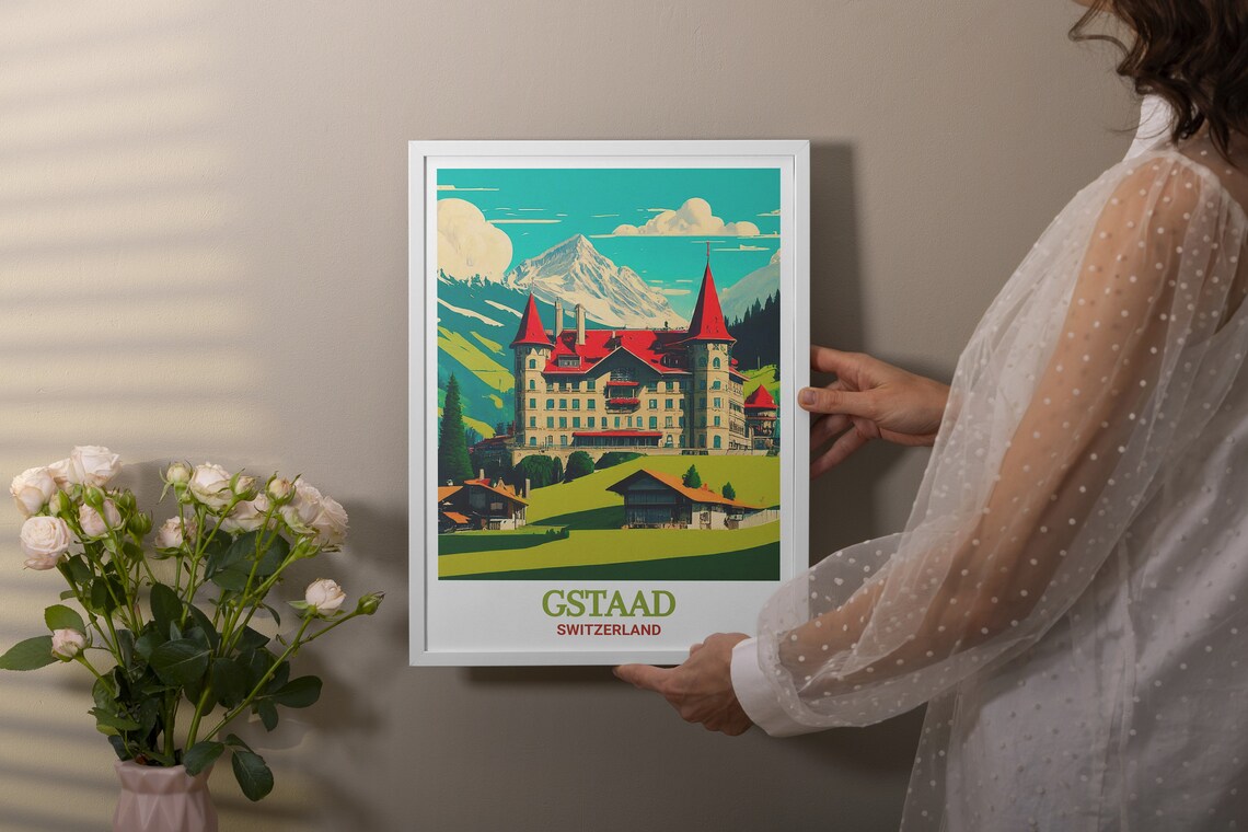 Gstaad Palace Travel Poster, Swiss Landmark Art - Image 3
