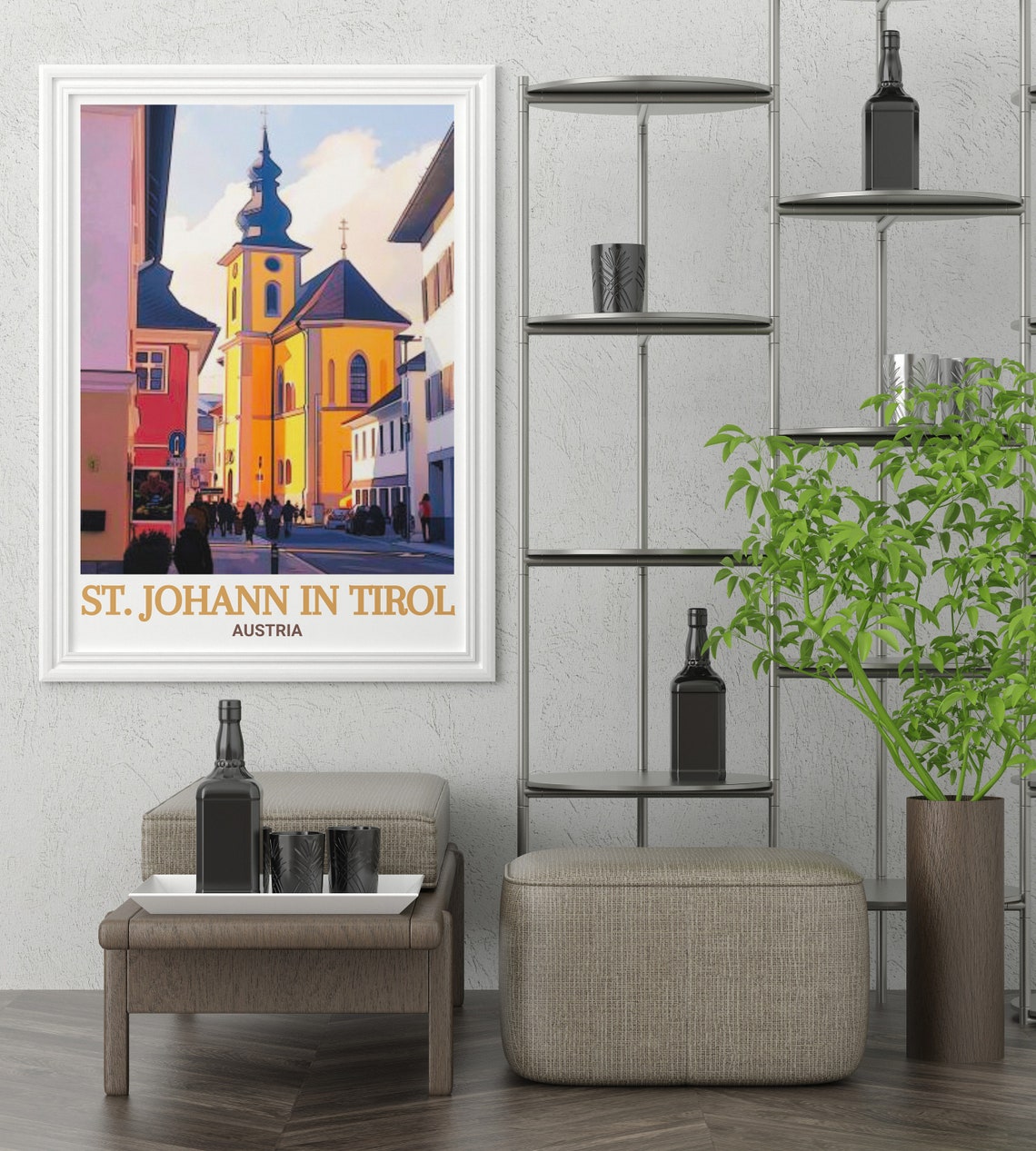 St Johann in Tirol Golden Parish Church Old Street View Poster - Image 2