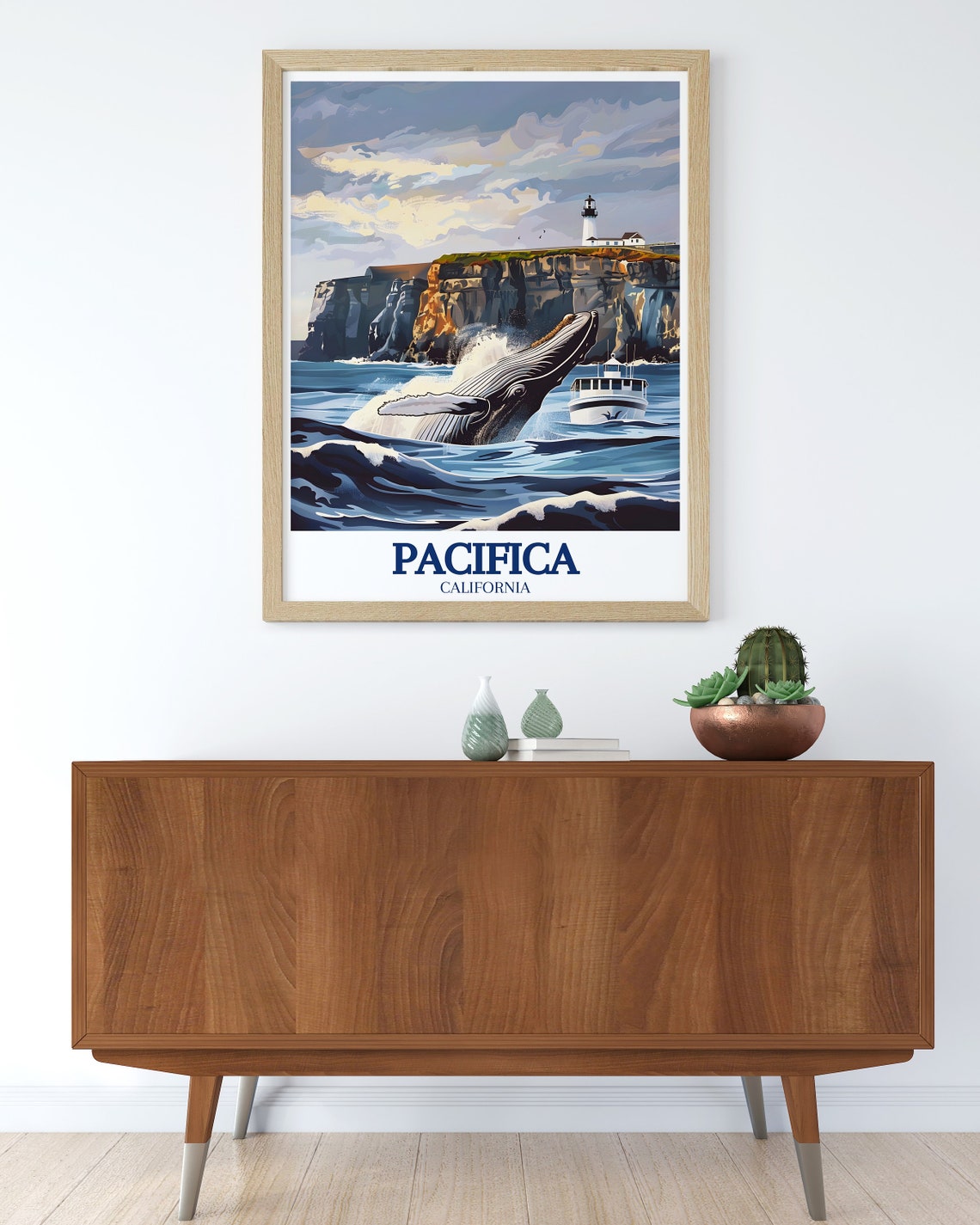 Pacifica California Whale Watching Lighthouse Cliffs Ocean Poster - Image 3