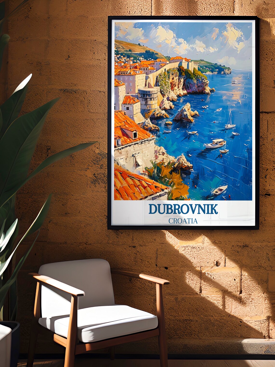 Sunny Dubrovnik Old Town Walls Above Adriatic Sea Boats Poster - Image 4