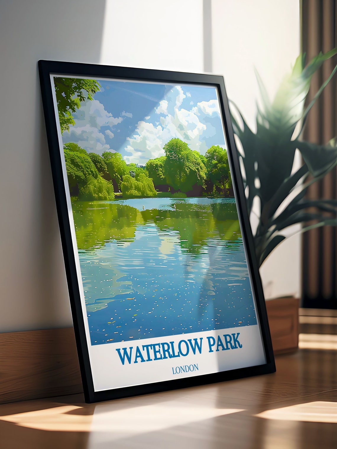 Waterlow Park Sunlit Lake Trees Reflection London Park Poster - Image 2