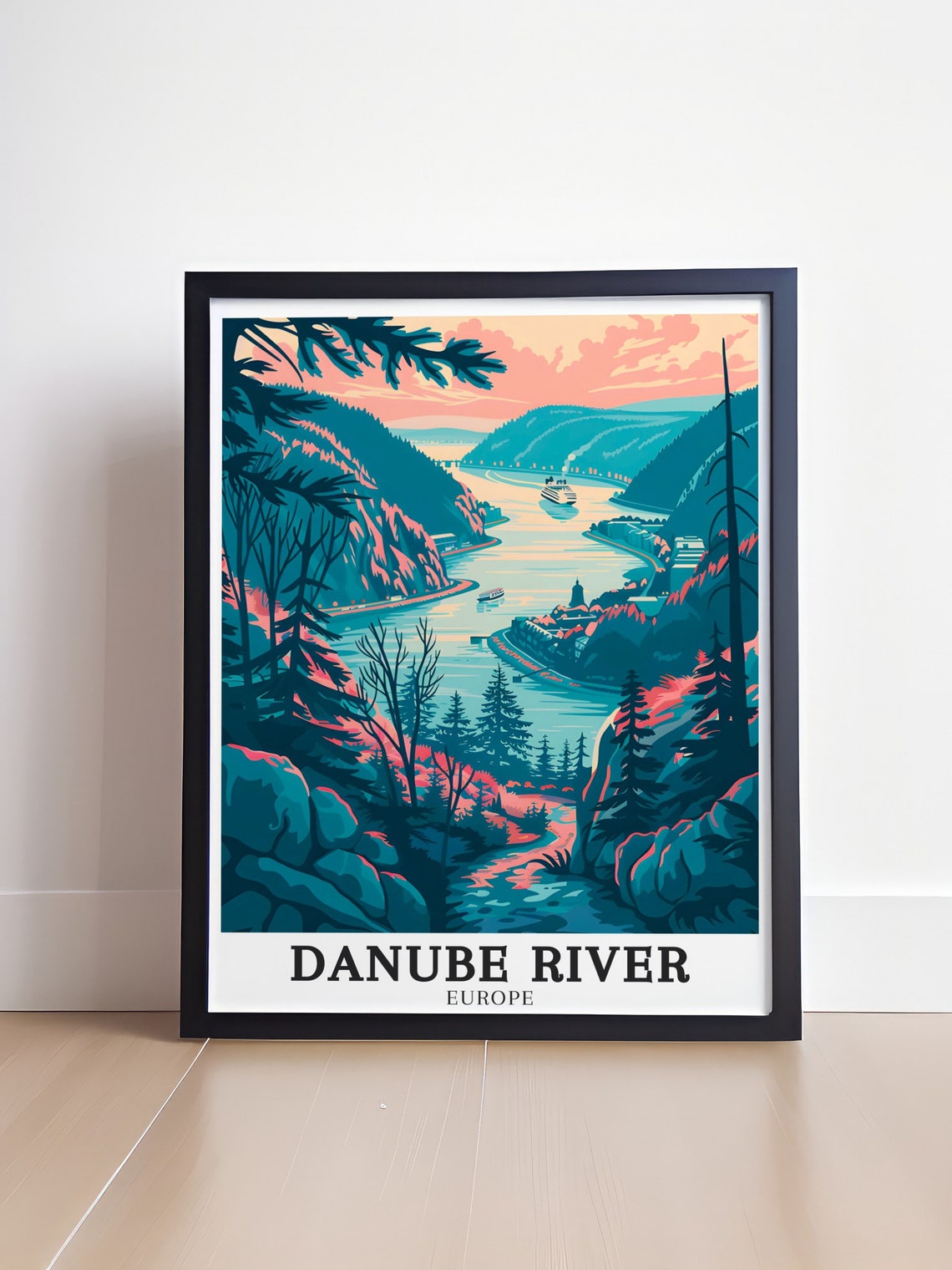 Danube River Europe Sunset Gorge With Passing Cruise Ships Poster - Image 4