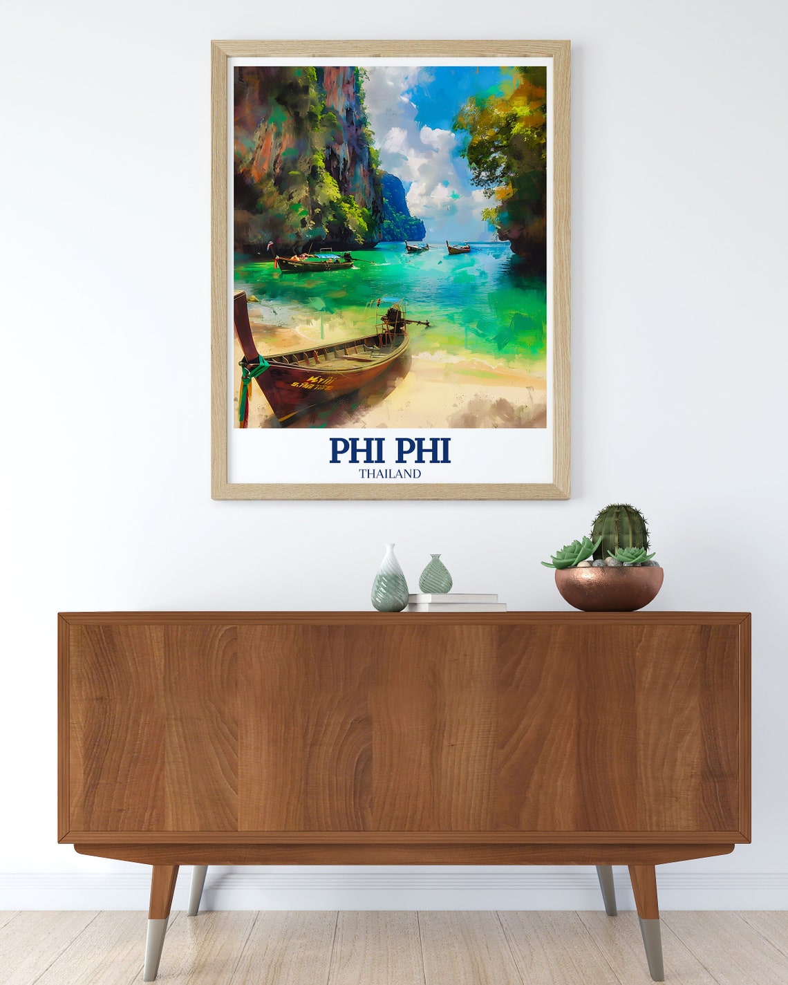 Phi Phi Thailand Maya Bay Longtail Boats in Green Cove Art Poster - Image 2