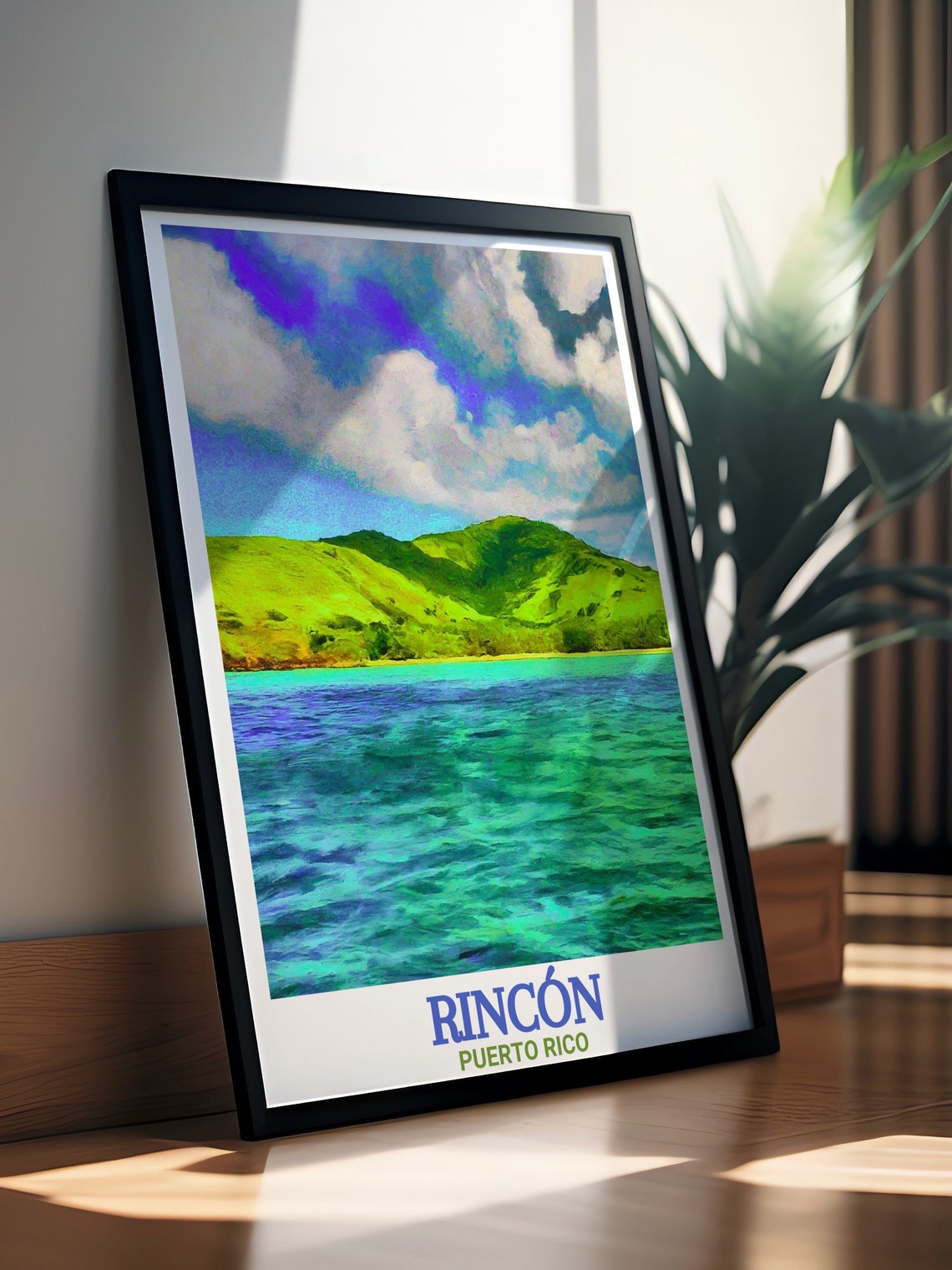 Rincon Puerto Rico Desecheo Island Green Hills Turquoise Water Poster - Image 3