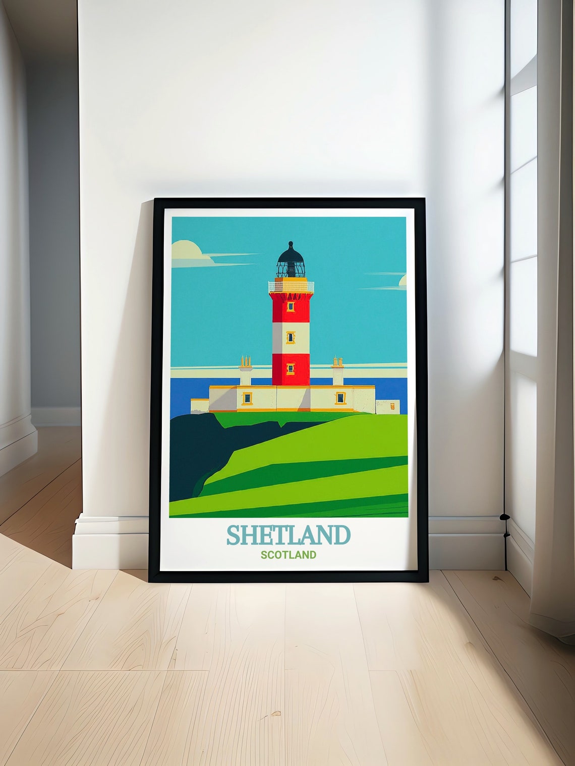 Shetland Scotland Red White Striped Lighthouse Coastal Poster