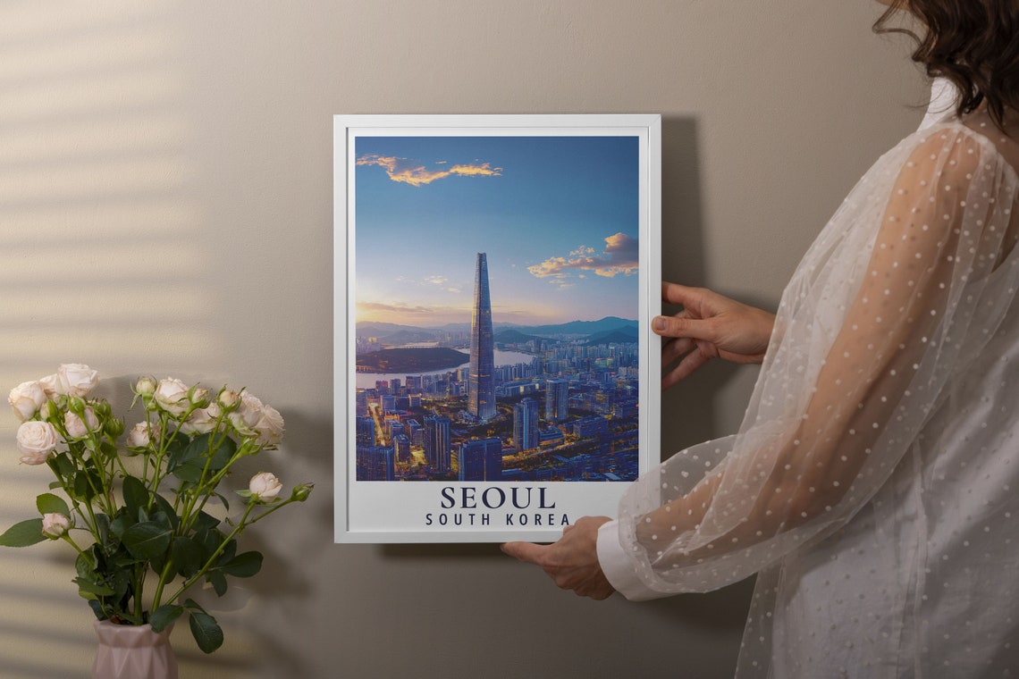 Seoul South Korea Lotte World Tower Sunset Skyline Travel Poster - Image 2