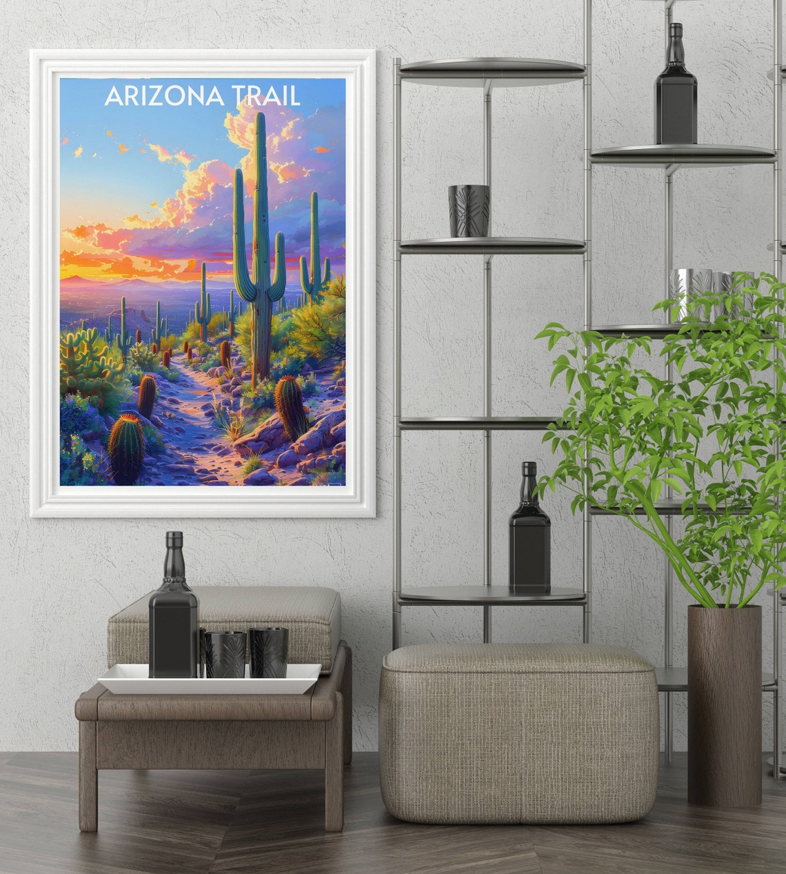 Arizona Trail Saguaro Cacti Silhouettes at Desert Sunset Poster - Image 2