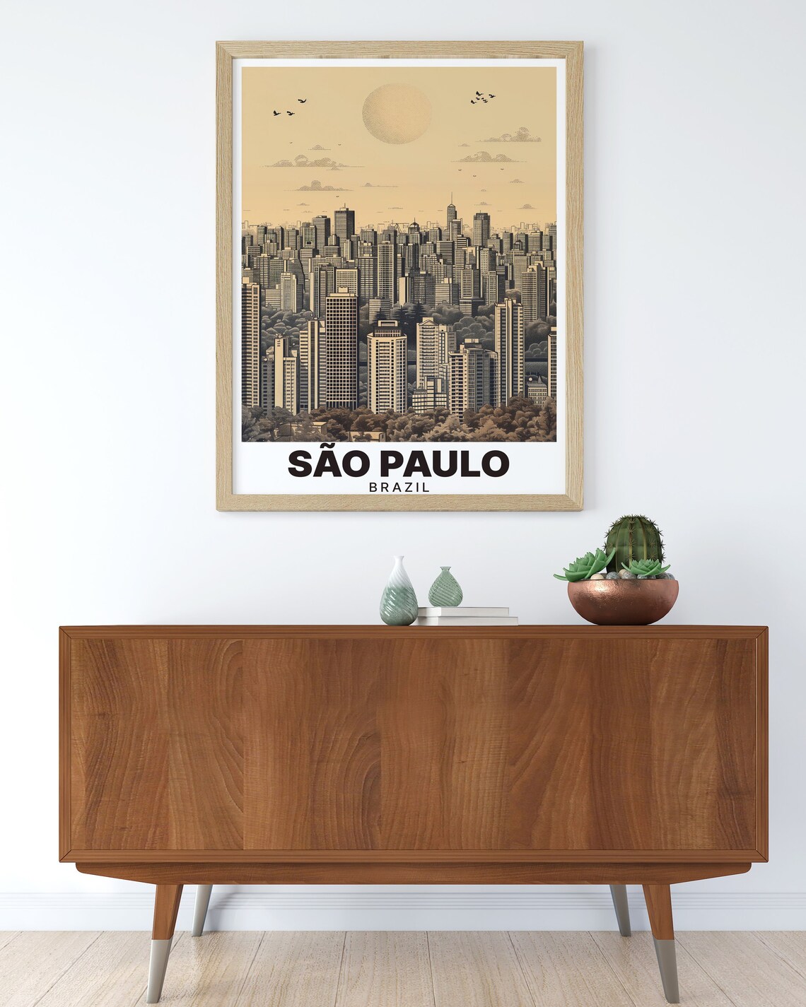 Sao Paulo Brazil Sepia Skyline Birds Vintage Cityscape Poster - Image 3