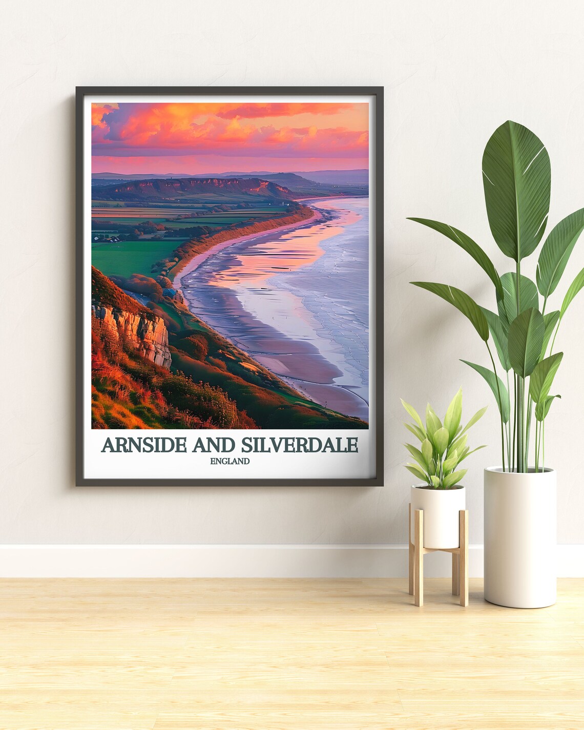 Arnside And Silverdale England Travel Poster Pink Sunset Shoreline - Image 3