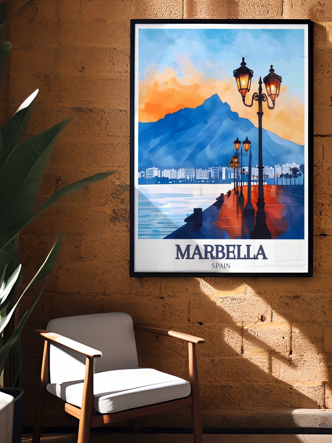 Marbella Promenade At Sunset La Concha Mountain Spain Travel Poster - Image 3