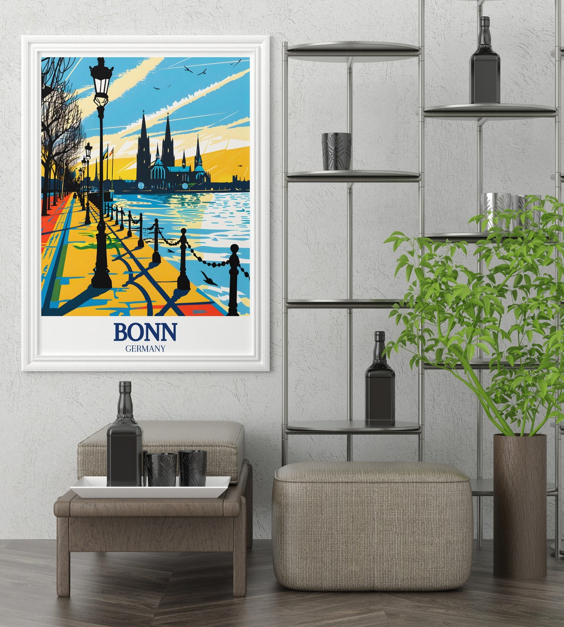 Bonn Rhine Riverfront Lamps Sunset Germany City Skyline Poster - Image 2