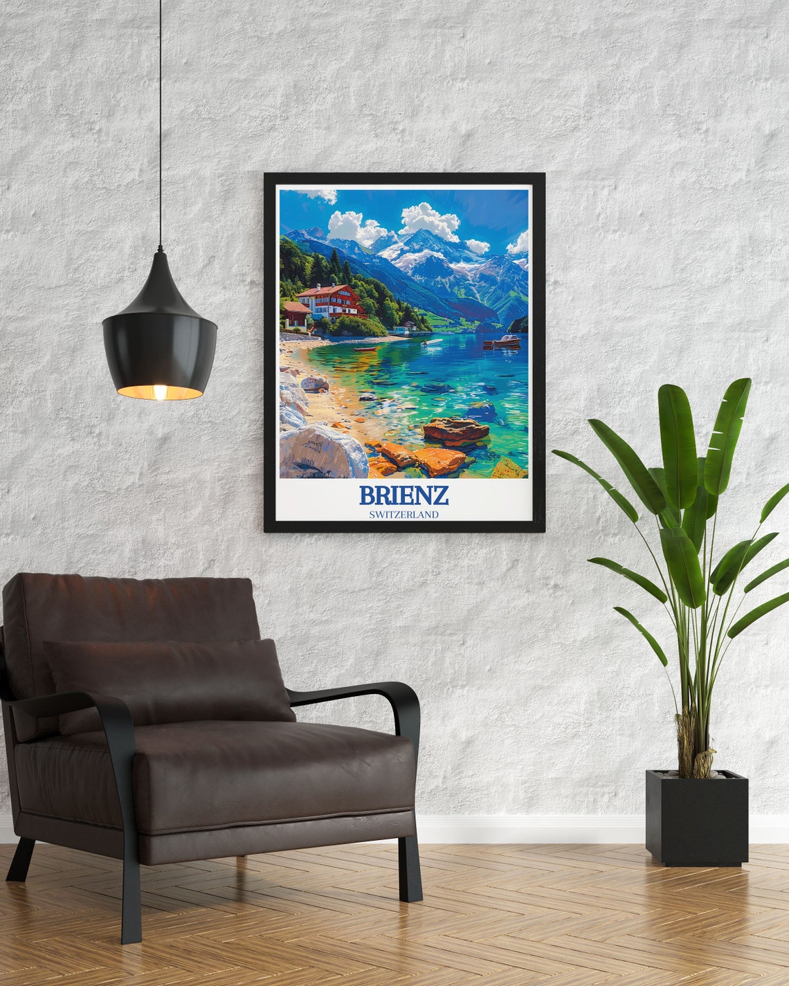 Brienz Switzerland Rocky Lakeshore Chalets And Crystal Water Poster - Image 3