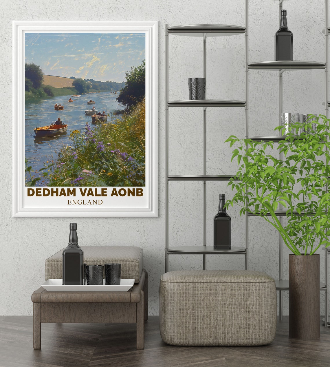 Dedham Vale AONB England Poster With Rowboats Drifting On A River - Image 2