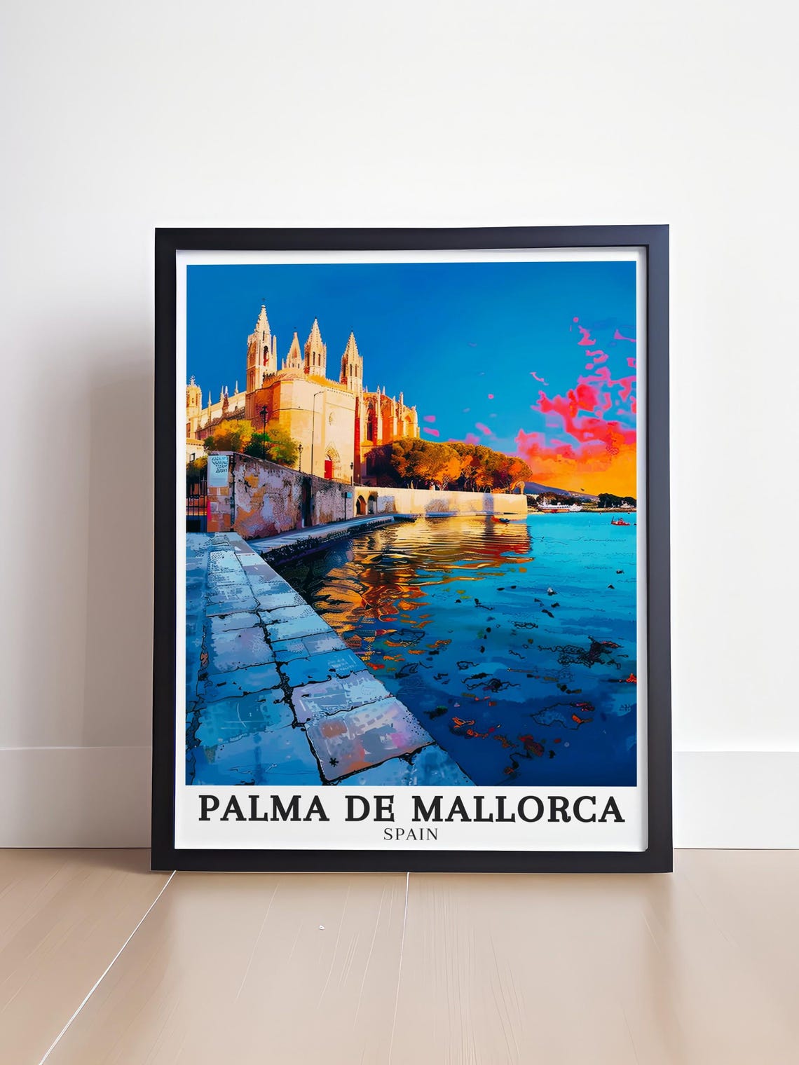 Palma De Mallorca Cathedral Waterfront Sunset Scene Travel Poster - Image 4