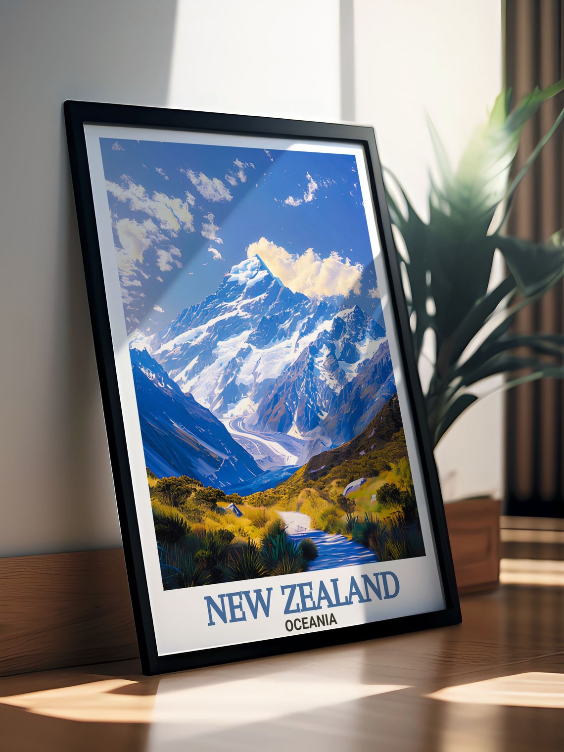 New Zealand Travel Poster Mount Cook Travel Poster New Zealand Artwork Mount Cook Decor New Zealand Travel Print - Image 2