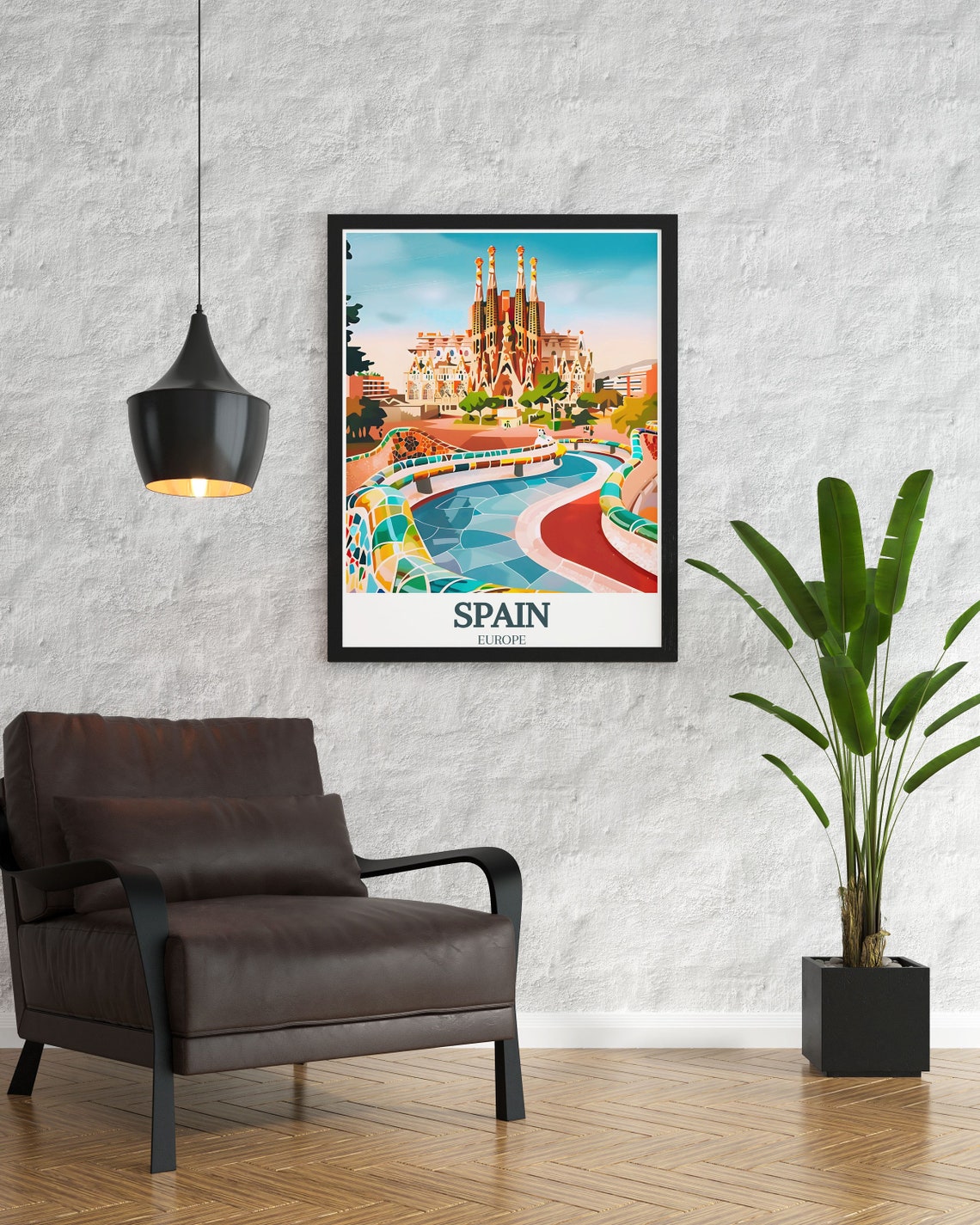 Spain Travel Poster Sagrada Familia Park Gell And Asturias Prints Spain Wall Decor Sagrada Familia And Park Gell Travel Posters - Image 2