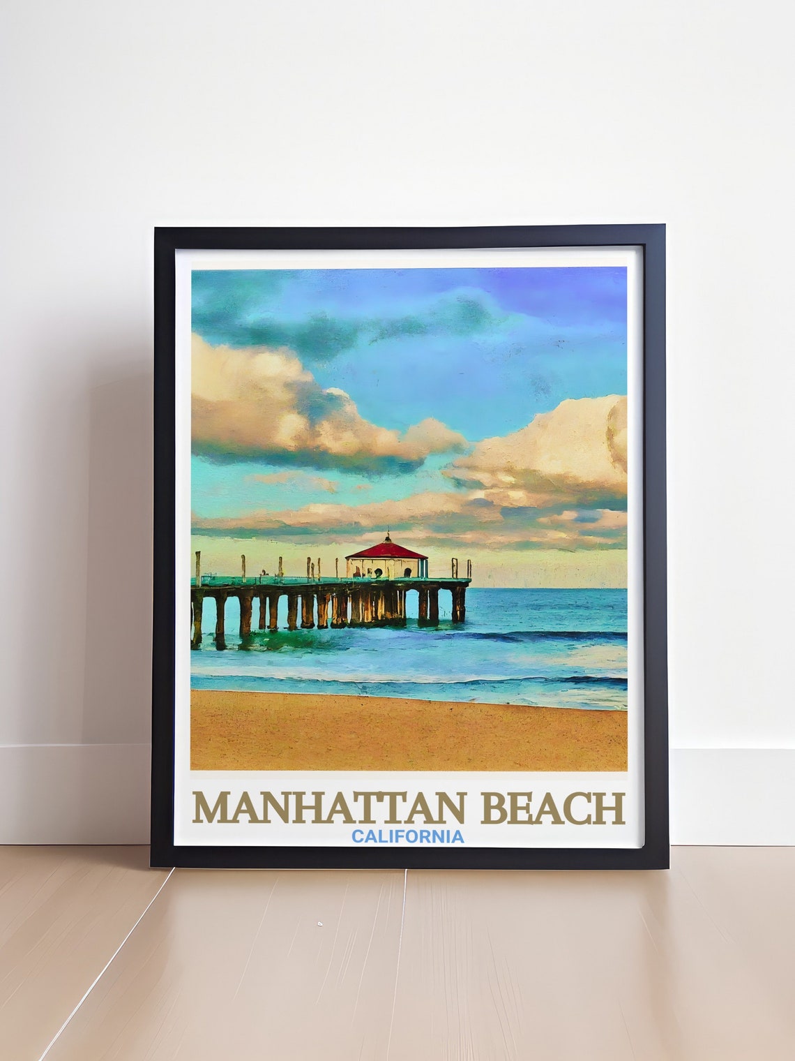 Manhattan Beach Pier Stretching Over the Blue Ocean Travel Poster - Image 4