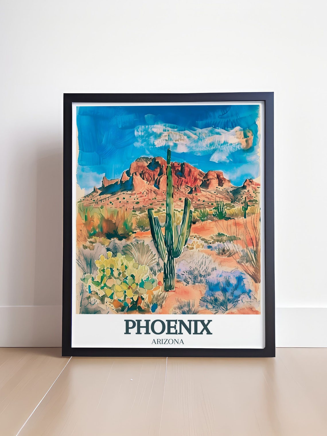 Phoenix Arizona Saguaro Cactus Camelback Mountain Watercolor Poster - Image 4