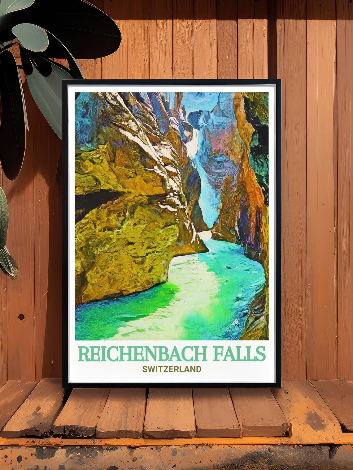 Reichenbach Falls Switzerland Turquoise Gorge Cliffs View Poster - Image 2