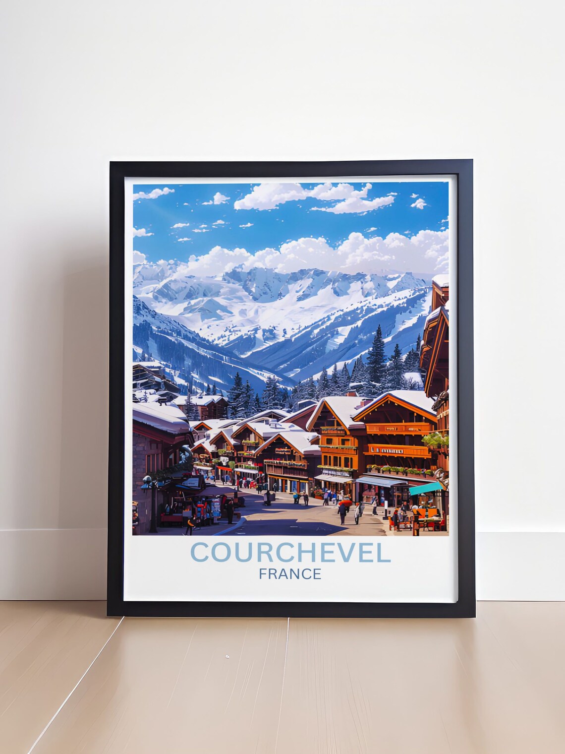 Courchevel France Alpine Village Street Chalet Shops Scene Poster - Image 4