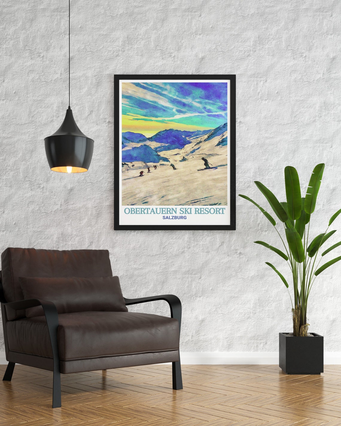 Obertauern Ski Resort Salzburg Snowboarders at Sunset Poster - Image 2