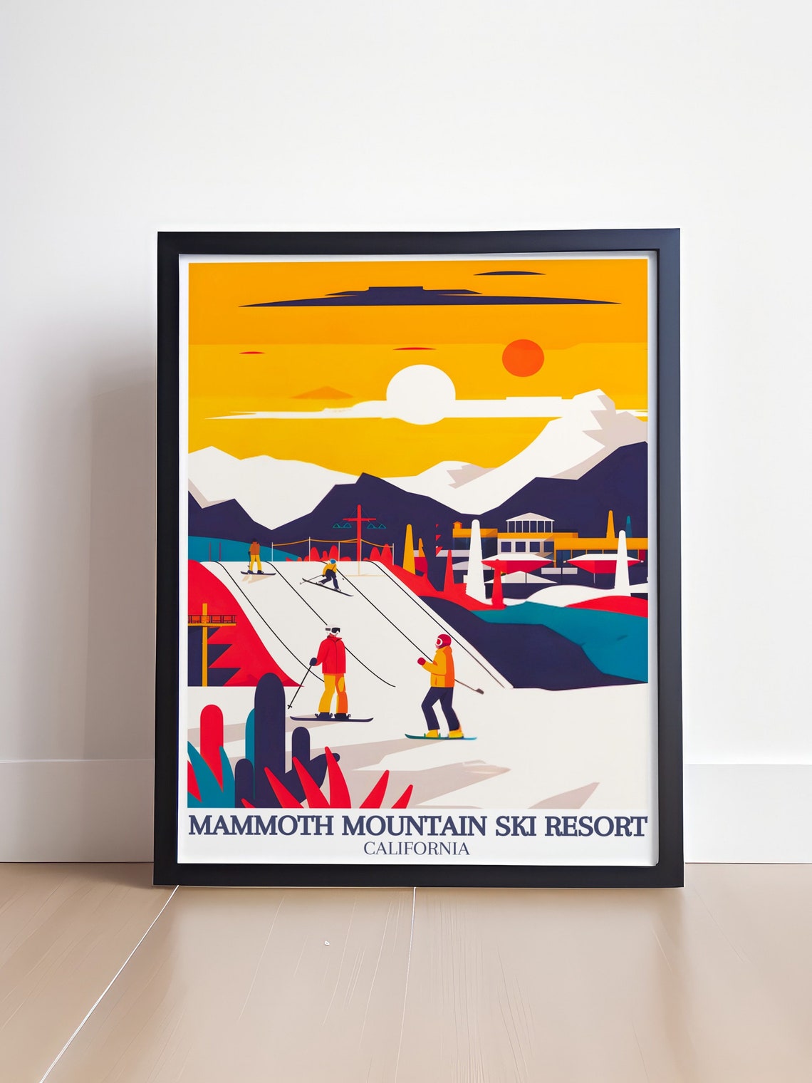 Mammoth Mountain Ski Resort Retro Skiers Sunset Slopes Poster - Image 4