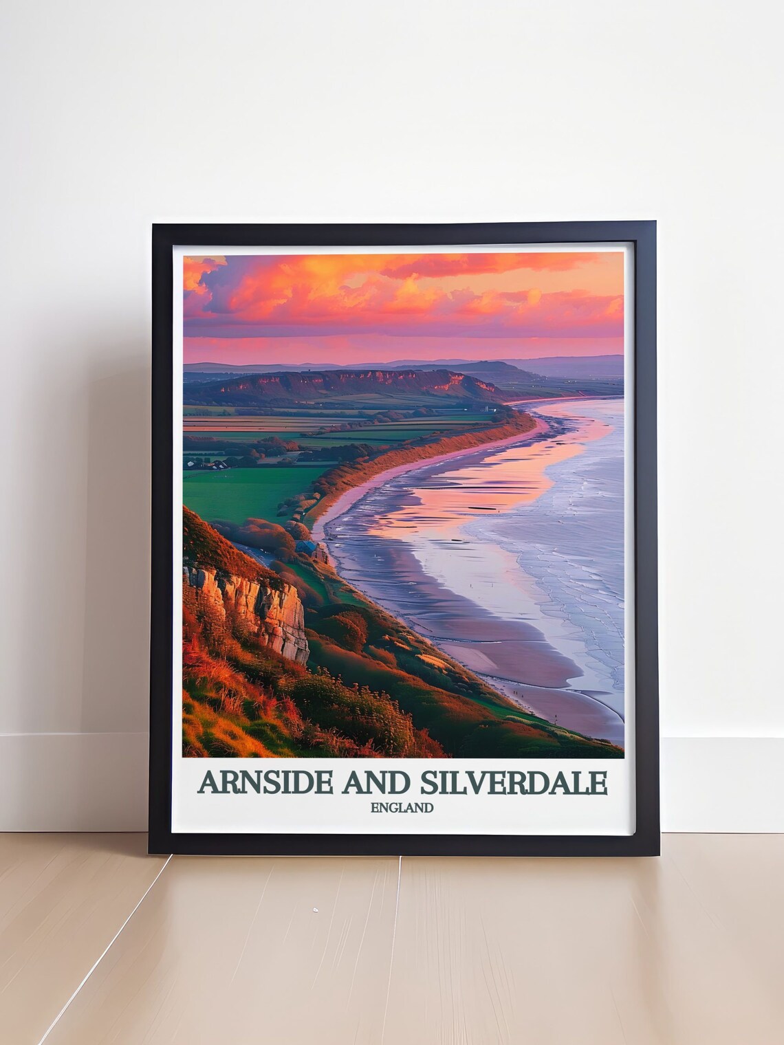 Arnside And Silverdale England Travel Poster Pink Sunset Shoreline - Image 4