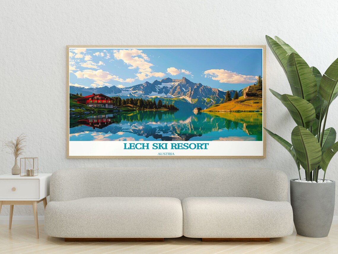 Lech Ski Resort Austria Alpine Lake Chalet Summer Travel Poster - Image 3