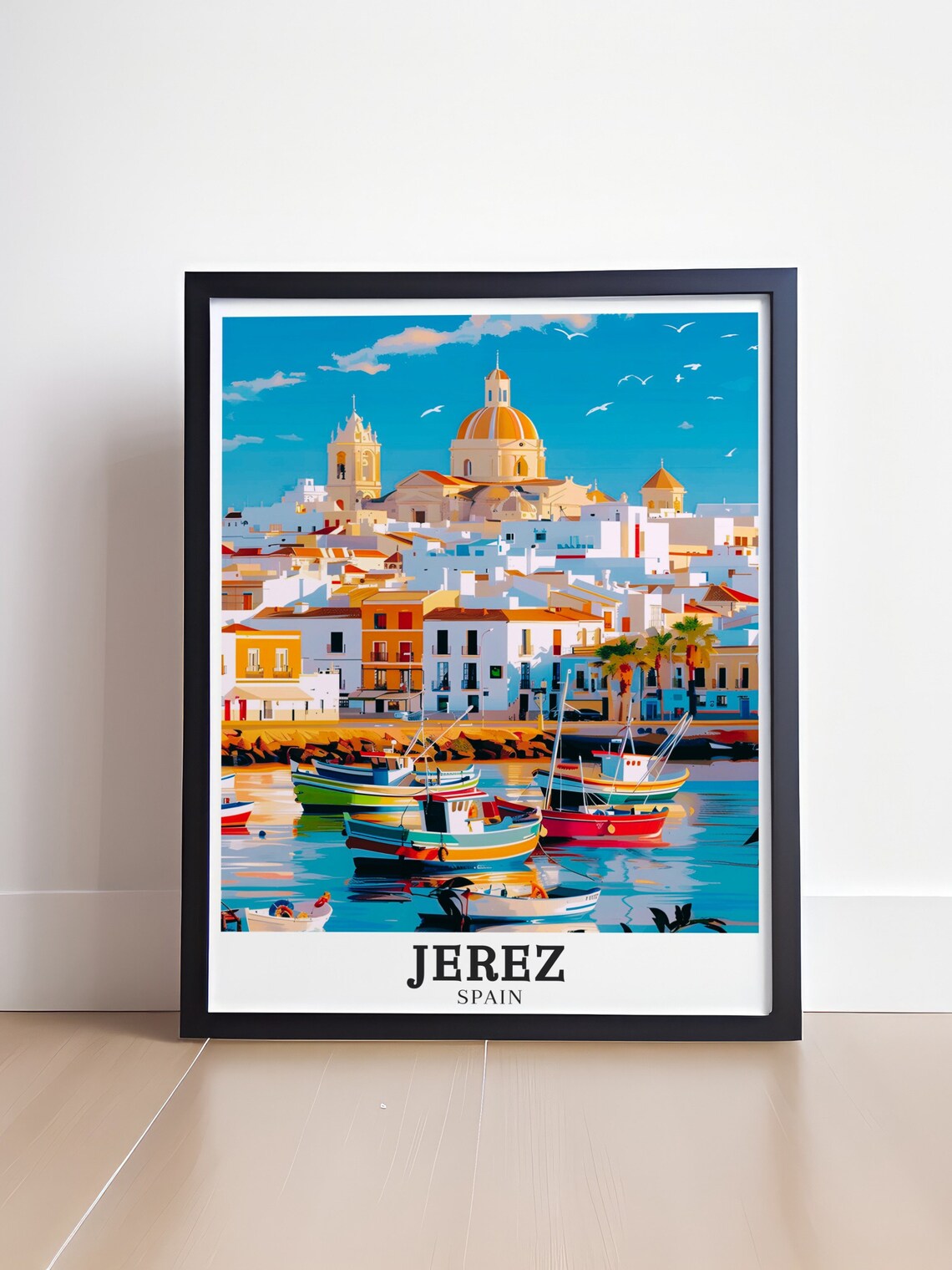 Jerez Spain Harbor Fishing Boats Cathedral Waterfront Travel Poster - Image 4