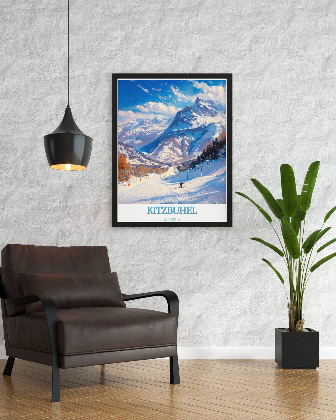 Kitzbuhel Austria Sunny Ski Slope Chairlifts and Skier Poster - Image 2