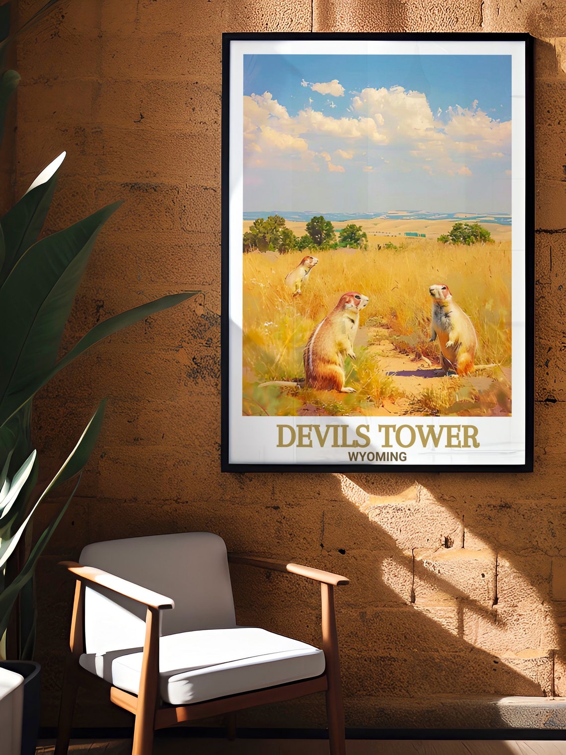 Devils Tower Wyoming Prairie Dogs Golden Grassland Travel Poster - Image 2