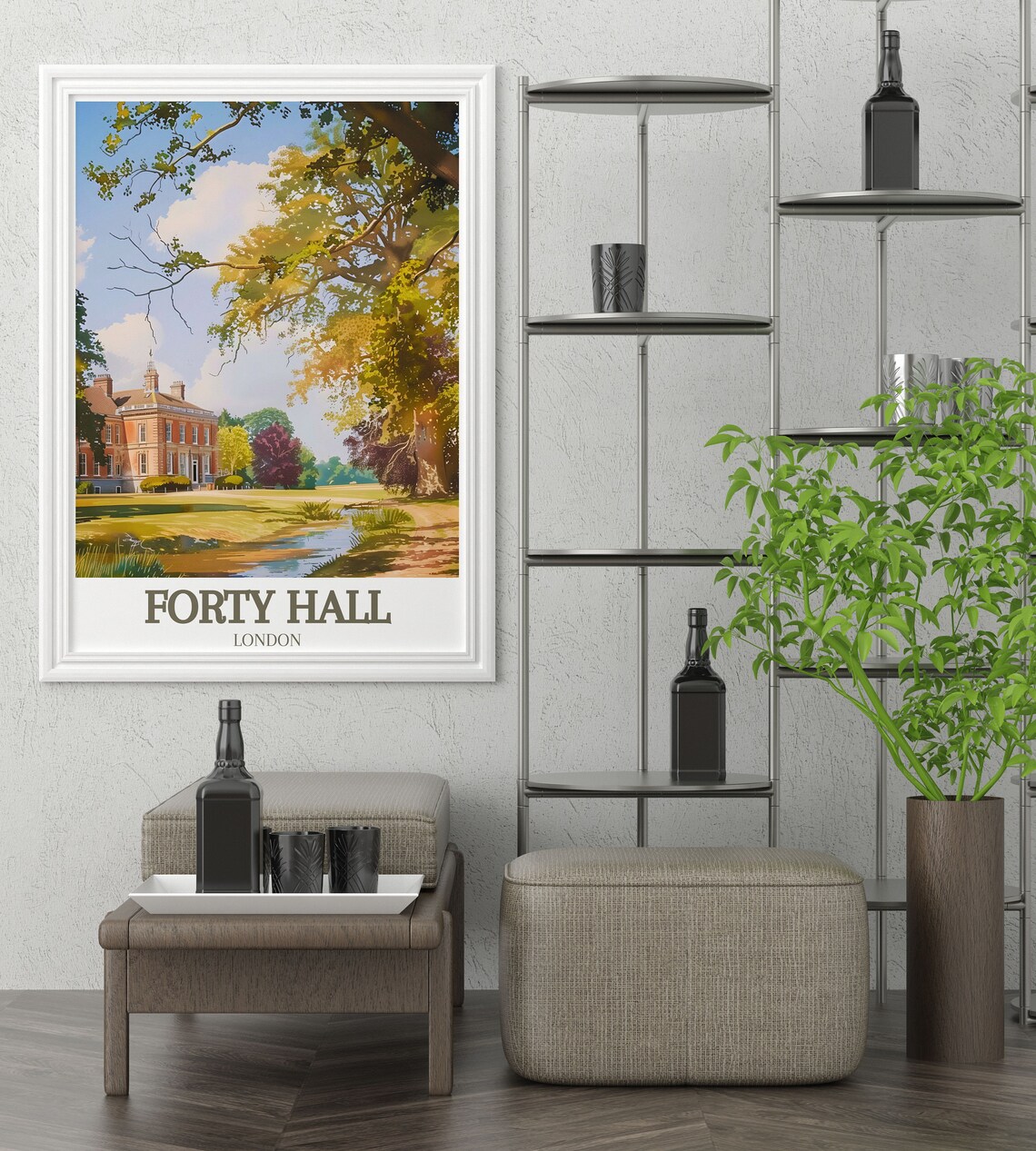 Forty Hall London Manor House Garden Watercolor Travel Poster - Image 3